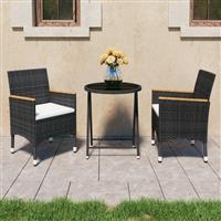 vidaXL 3-delige Bistroset poly rattan en gehard glas zwart
