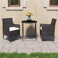 vidaXL 3-delige Bistroset poly rattan en gehard glas bruin
