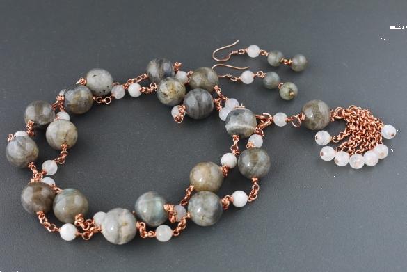 Grote foto maansteen labradoriet ketting oorhanger set sieraden tassen en uiterlijk kettingen