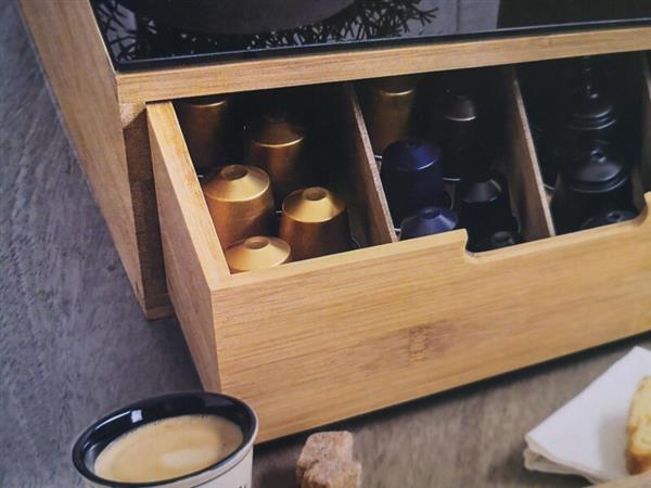 Grote foto luxe capsulehouder voor koffiecups bamboe koffieapparaat stand met lade voor koffiecups stijlv diversen overige diversen