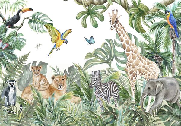 Grote foto kinderkamer jungle behang wild animals kinderen en baby inrichting en decoratie