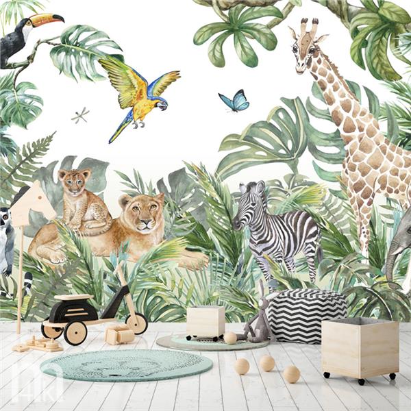 Grote foto kinderkamer jungle behang wild animals kinderen en baby inrichting en decoratie