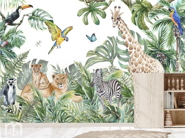 Grote foto kinderkamer jungle behang wild animals kinderen en baby inrichting en decoratie