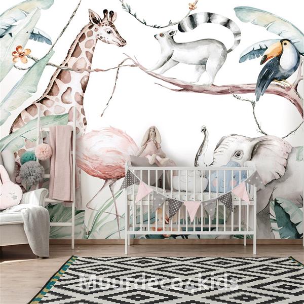 Grote foto kinderkamer jungle behang wild animals kinderen en baby inrichting en decoratie