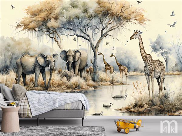 Grote foto kinderkamer jungle behang wild animals kinderen en baby inrichting en decoratie