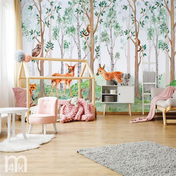 Grote foto bosdieren behang herten kinderkamer op maat kinderen en baby inrichting en decoratie