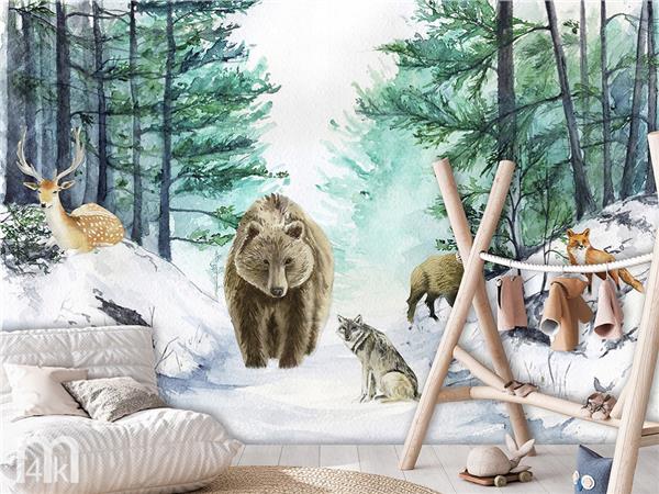 Grote foto bosdieren behang herten kinderkamer op maat kinderen en baby inrichting en decoratie