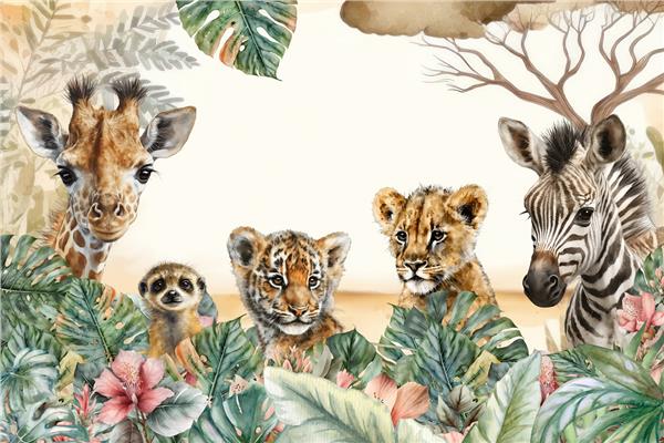 Grote foto baby jungle dieren behang tijger vinyl kinderen en baby inrichting en decoratie