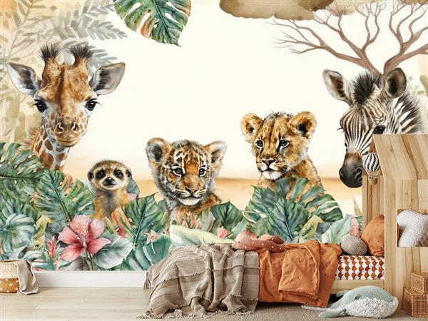 Grote foto baby jungle dieren behang tijger vinyl kinderen en baby inrichting en decoratie