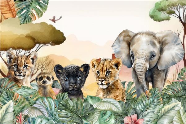 Grote foto baby jungle dieren behang tijger vinyl kinderen en baby inrichting en decoratie