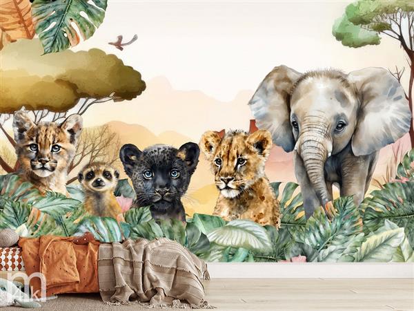 Grote foto baby jungle dieren behang tijger vinyl kinderen en baby inrichting en decoratie