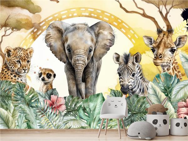 Grote foto baby jungle dieren behang tijger vinyl kinderen en baby inrichting en decoratie