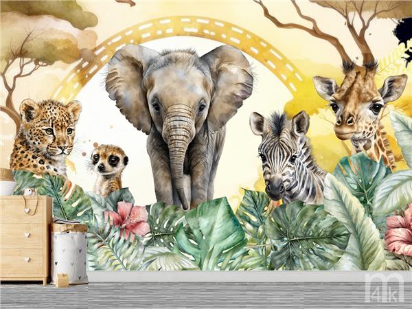 Grote foto baby jungle dieren behang tijger vinyl kinderen en baby inrichting en decoratie