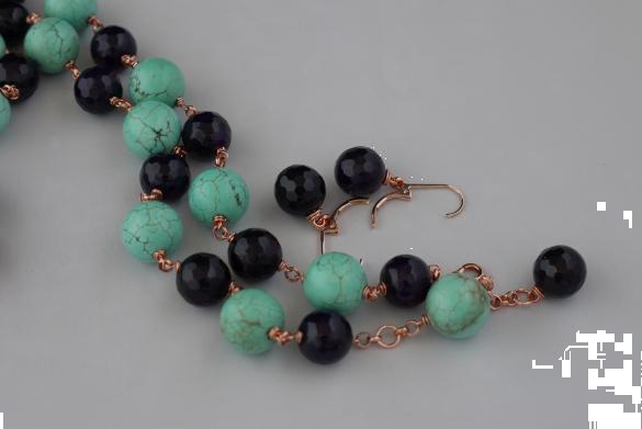 Grote foto donker paarse agaat howliet ketting set sieraden tassen en uiterlijk kettingen