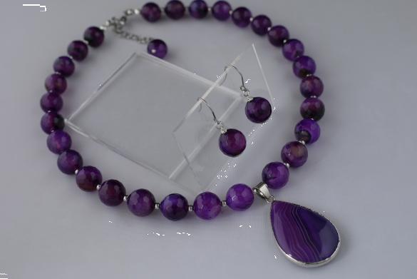Grote foto paarse agaat ketting oorhanger set sieraden tassen en uiterlijk kettingen