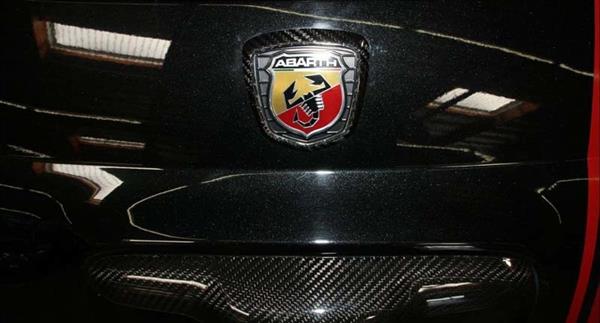 Grote foto fiat abarth 500 595 carbon fiber achter logo embleem frame auto onderdelen tuning en styling