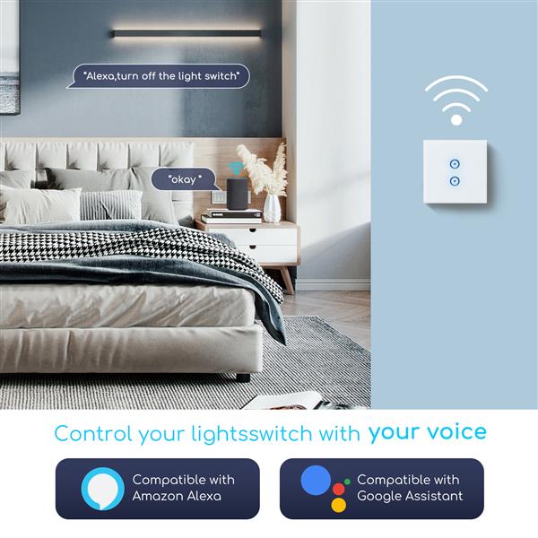 Grote foto wifi smart switch slimme schakelaar 2 lichtpunten inbouw touch bediening glas 230v 10a huis en inrichting overige