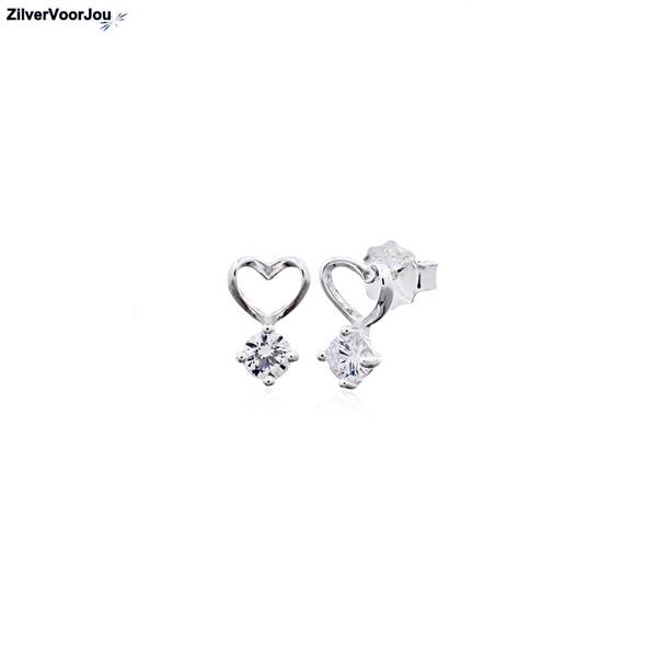 Grote foto zilveren mini witte zirkonia hart studs sieraden tassen en uiterlijk oorbellen