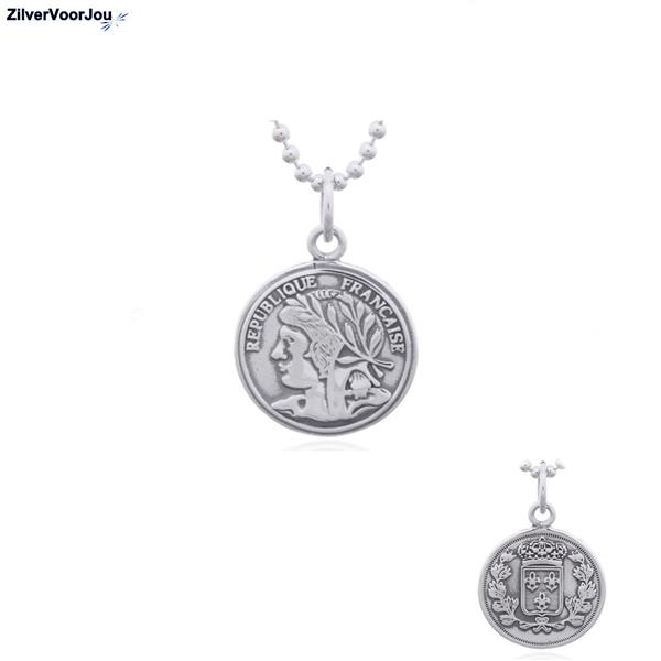 Grote foto zilveren franse munt kettinghanger sieraden tassen en uiterlijk kettingen