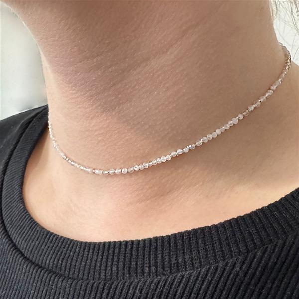 Grote foto zilveren choker ketting maansteen met 2 mm zilveren spacer balletjes sieraden tassen en uiterlijk kettingen