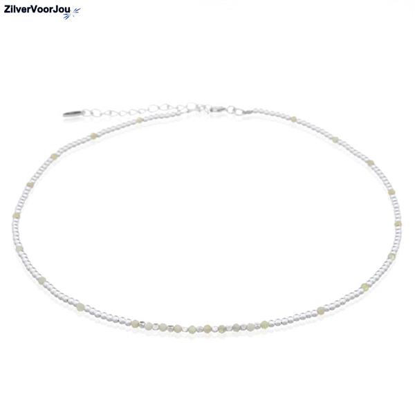 Grote foto zilveren choker ketting maansteen met 2 mm zilveren spacer balletjes sieraden tassen en uiterlijk kettingen