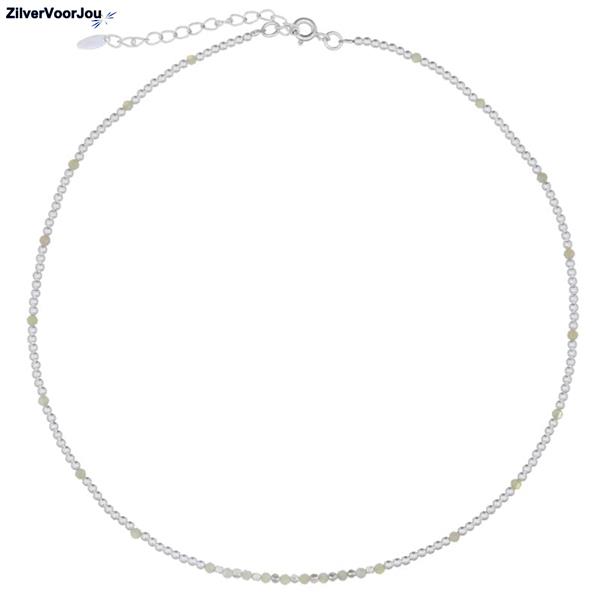 Grote foto zilveren choker ketting maansteen met 2 mm zilveren spacer balletjes sieraden tassen en uiterlijk kettingen