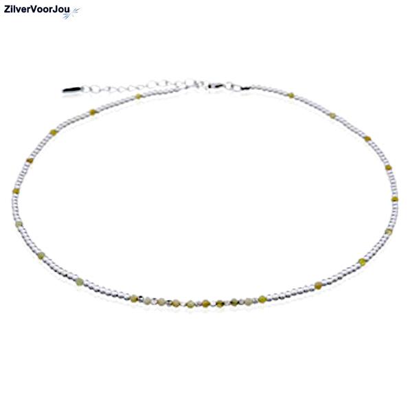 Grote foto zilveren choker ketting gele opaal zilveren 2 mm balletjes sieraden tassen en uiterlijk kettingen