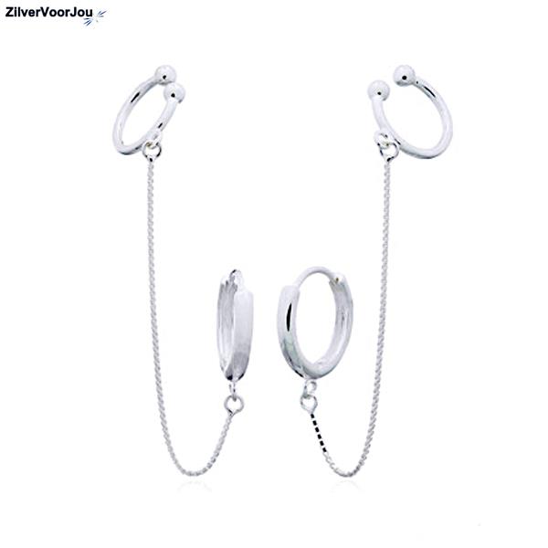 Grote foto zilveren huggie hoop chain cuff sieraden tassen en uiterlijk oorbellen