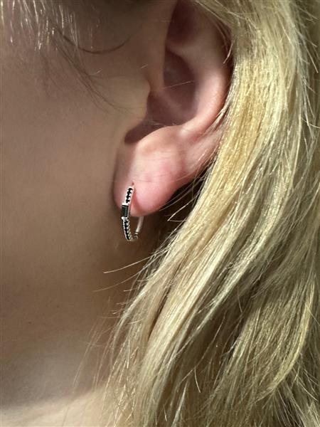Grote foto zilveren ovale oorringen met zwarte zirkonia sieraden tassen en uiterlijk oorbellen