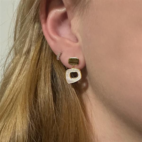 Grote foto geel goud vergulde kleine parelmoer design oorhangers sieraden tassen en uiterlijk oorbellen