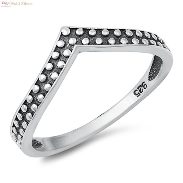 Grote foto zilveren v ring chevron met dots sieraden tassen en uiterlijk ringen voor haar