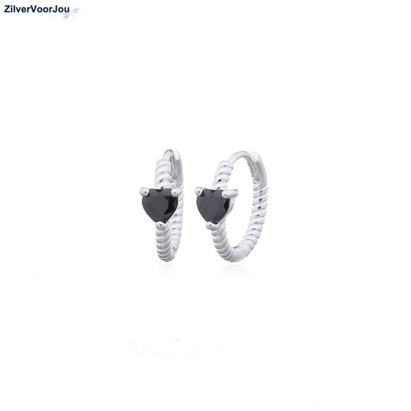 Grote foto zilveren black love twist cz huggie hoops sieraden tassen en uiterlijk oorbellen
