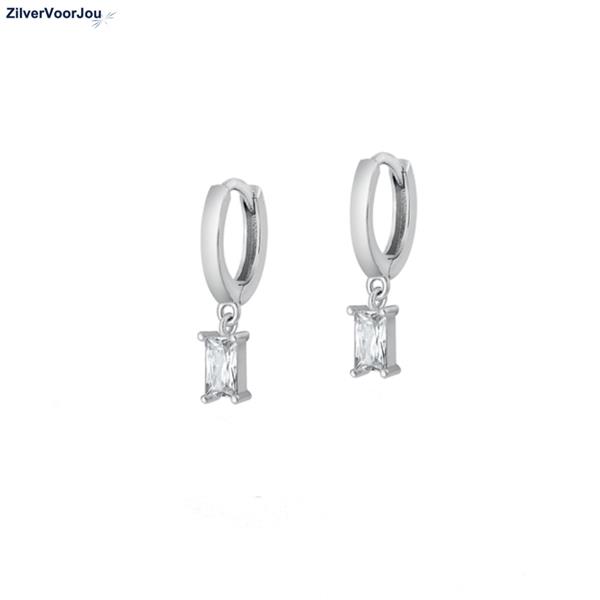 Grote foto zilveren huggie hoops witte rechthoek zirkonia sieraden tassen en uiterlijk oorbellen