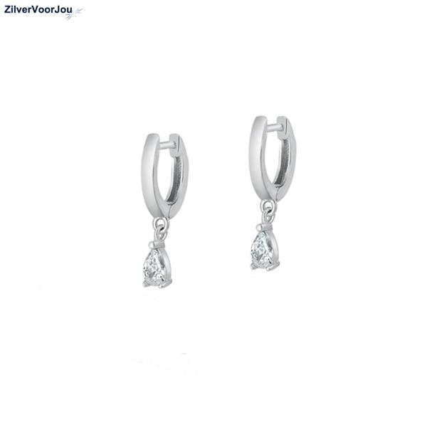 Grote foto zilveren huggie hoops witte zirkonia druppel sieraden tassen en uiterlijk oorbellen