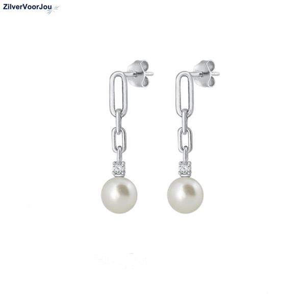 Grote foto zilveren zoetwaterparel cz oorstekers hangers rhodium sieraden tassen en uiterlijk oorbellen