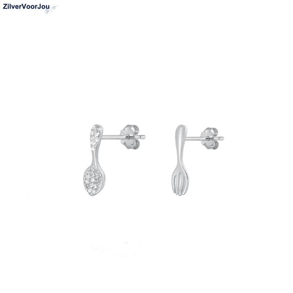 Grote foto zilveren rhodium vork lepel cz studs oorstekers sieraden tassen en uiterlijk oorbellen