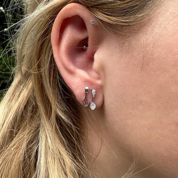 Grote foto zilveren rhodium vork lepel cz studs oorstekers sieraden tassen en uiterlijk oorbellen