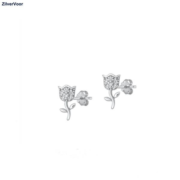 Grote foto zilveren roos cz studs sieraden tassen en uiterlijk oorbellen