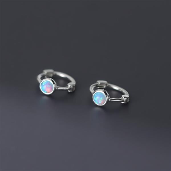 Grote foto zilveren mini licht blauw opaal huggie hoops sieraden tassen en uiterlijk oorbellen