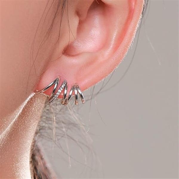 Grote foto zilveren multiple hoops zirkonia oorstekers sieraden tassen en uiterlijk oorbellen