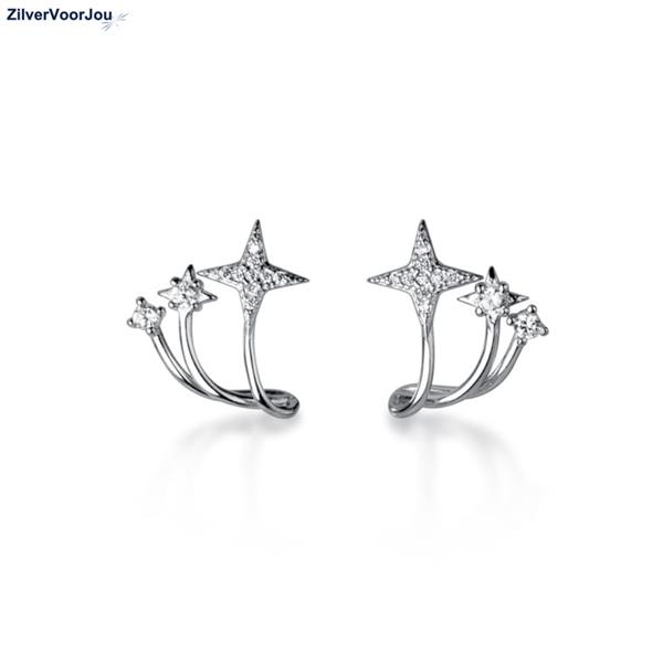 Grote foto zilveren 3 sterren oorstekers sieraden tassen en uiterlijk oorbellen