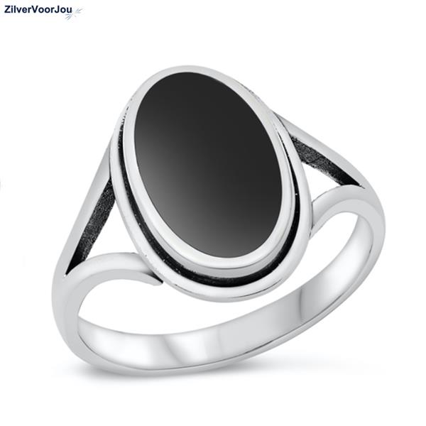 Grote foto zilveren ovale zwarte agaat ring sieraden tassen en uiterlijk ringen voor haar