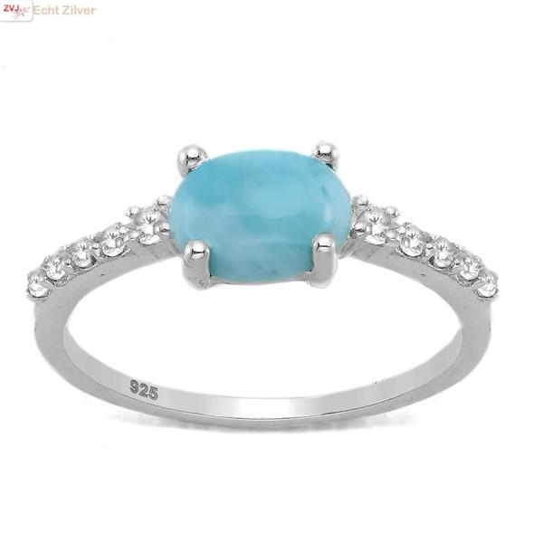 Grote foto zilveren blauwe larimar en zirkoon ring sieraden tassen en uiterlijk ringen voor haar