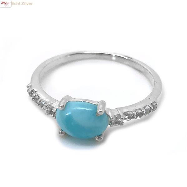 Grote foto zilveren blauwe larimar en zirkoon ring sieraden tassen en uiterlijk ringen voor haar