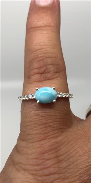 Grote foto zilveren blauwe larimar en zirkoon ring sieraden tassen en uiterlijk ringen voor haar