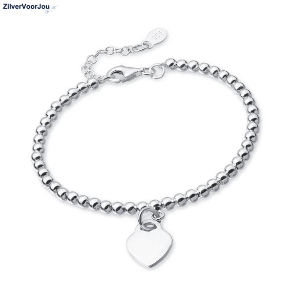 Grote foto zilveren verstelbare bolletjes armband met hart hanger sieraden tassen en uiterlijk armbanden voor haar