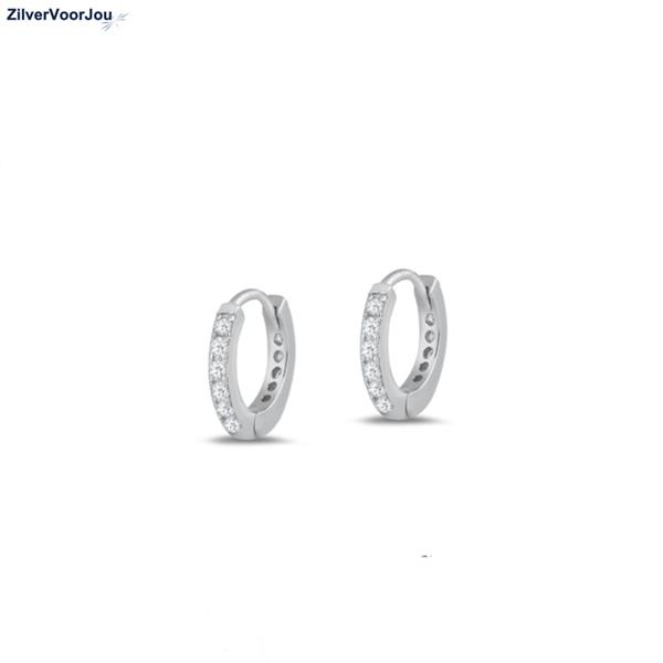 Grote foto zilveren mini huggie hoops pave cz 10 mm sieraden tassen en uiterlijk oorbellen