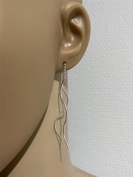 Grote foto zilveren wavy threaders sieraden tassen en uiterlijk oorbellen