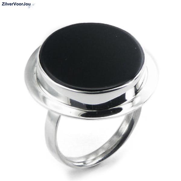 Grote foto zilveren grote ronde zwarte agaat ring sieraden tassen en uiterlijk ringen voor haar