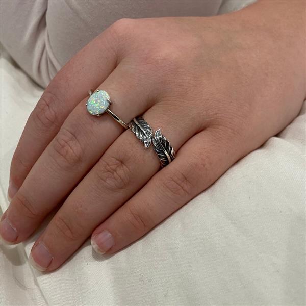 Grote foto zilveren veren ring sieraden tassen en uiterlijk ringen voor haar